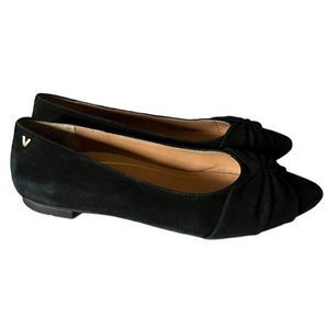 Vionic Gramercy Black Suede Leather Ballet Flats Pointed Toe With Bow Sz 8.5